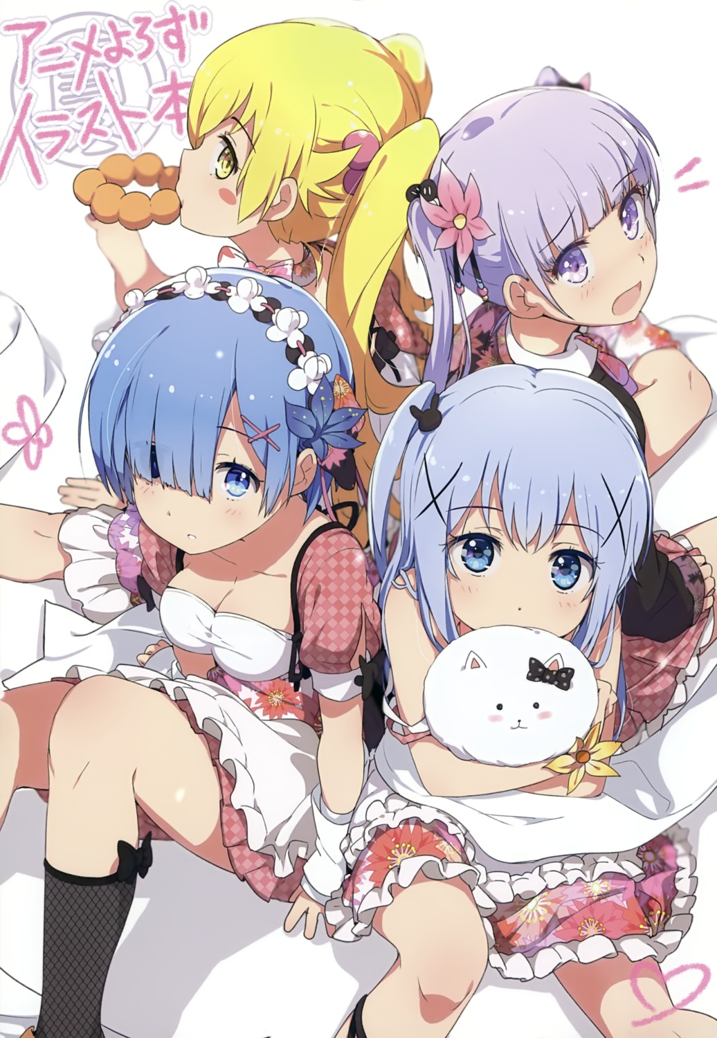 bakemonogatari cleavage crossover gochuumon_wa_usagi_desu_ka? kafuu_chino maid milky_been! monogatari_(series) new_game! ogipote oshino_shinobu re_zero_kara_hajimeru_isekai_seikatsu rem_(re_zero) suzukaze_aoba tippy_(gochuumon_wa_usagi_desu_ka?)