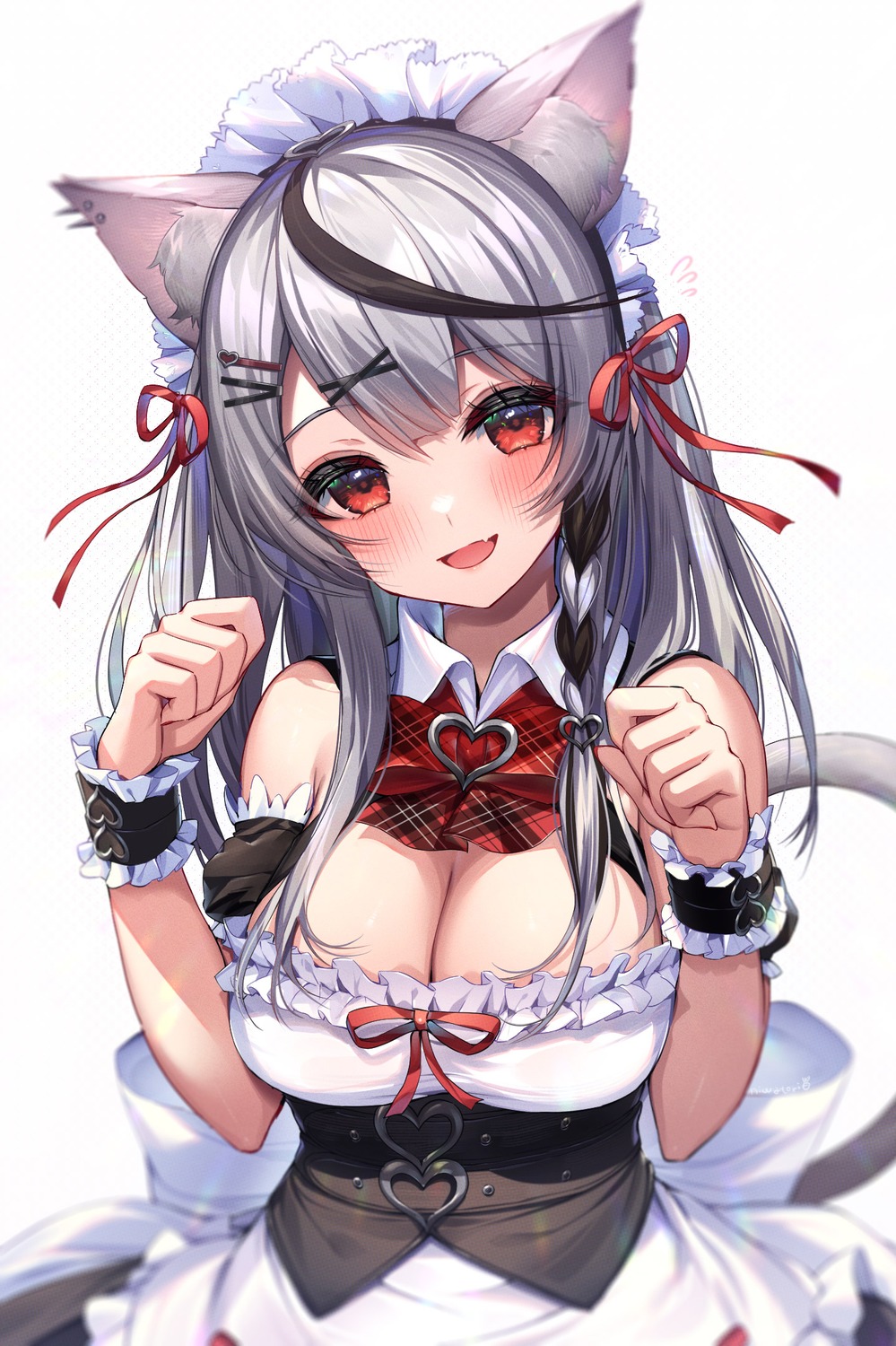 animal_ears hololive maid nekomimi niwatoryyyyyy no_bra sakamata_chloe tail