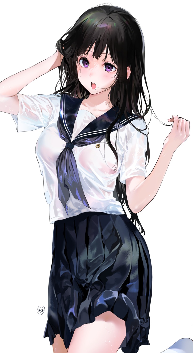 bra chitanda_eru hyouka mery_(yangmalgage) see_through seifuku wet_clothes