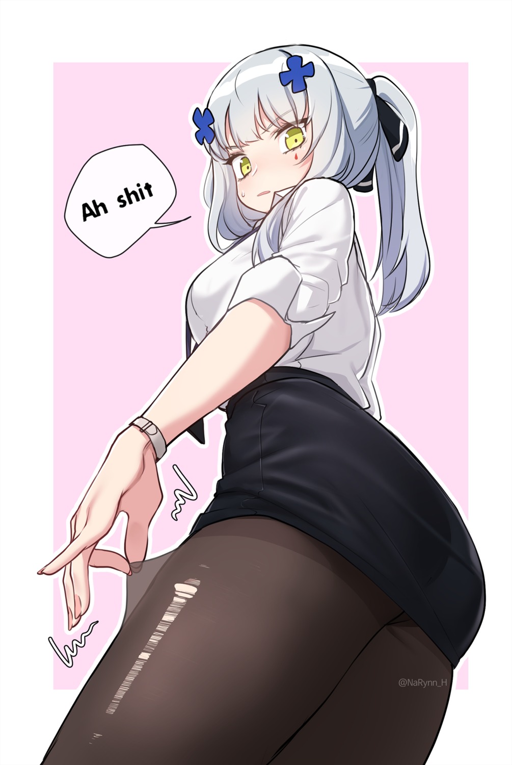 ass business_suit girls_frontline hk416_(girls_frontline) narynn pantyhose torn_clothes watermark