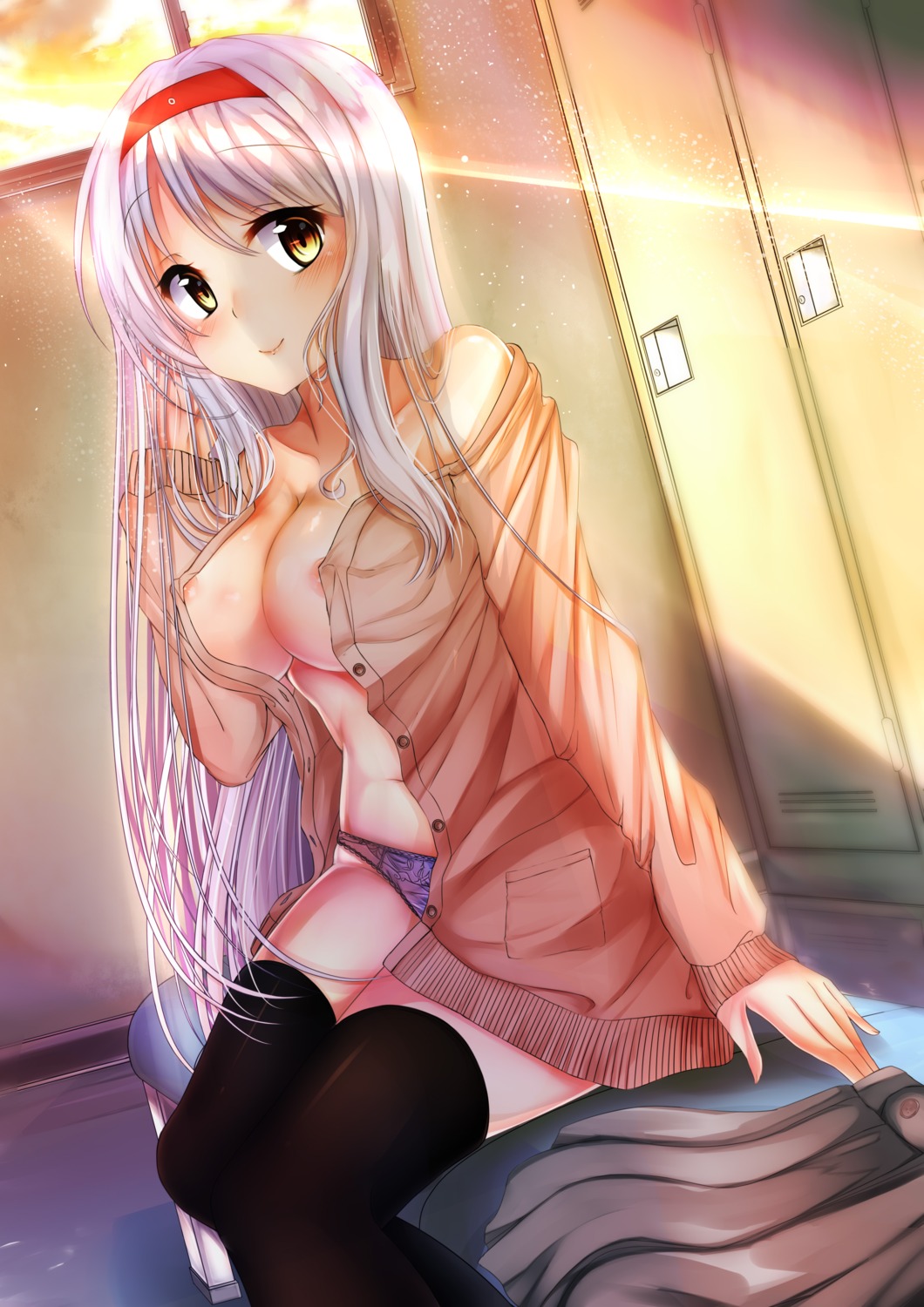 areola erect_nipples hiiragi_ringo kantai_collection no_bra pantsu seifuku shoukaku_(kancolle) sweater thighhighs