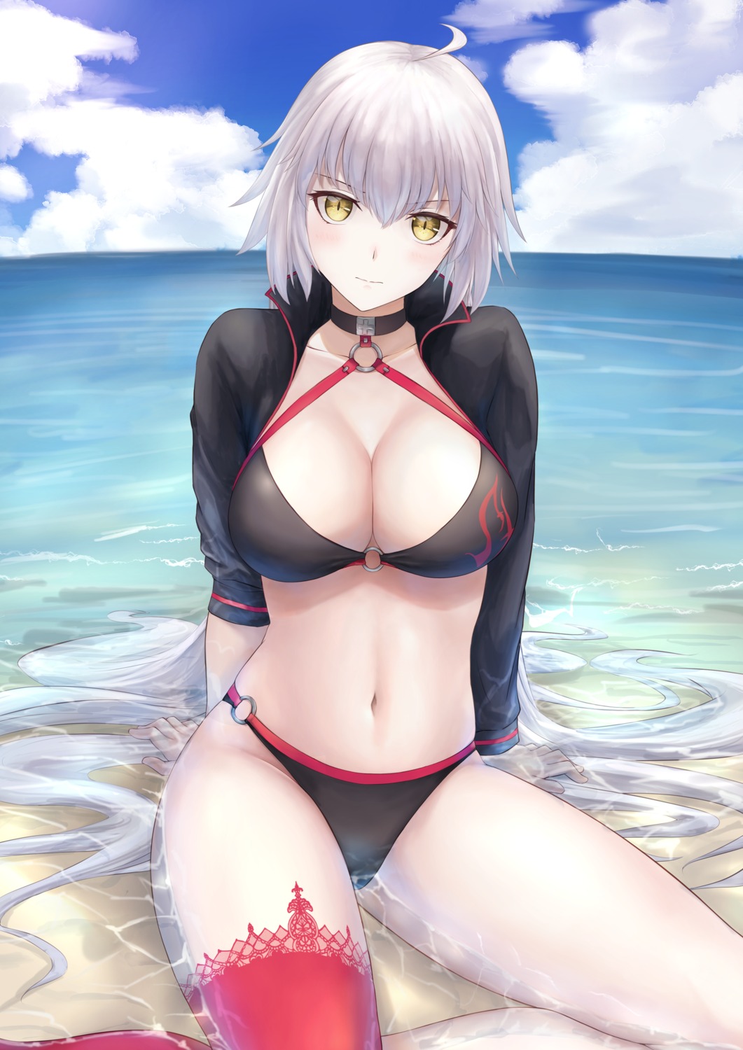 bikini cleavage fate/grand_order fuwatoromonta jeanne_d'arc jeanne_d'arc_(alter)_(fate) swimsuits thighhighs wet