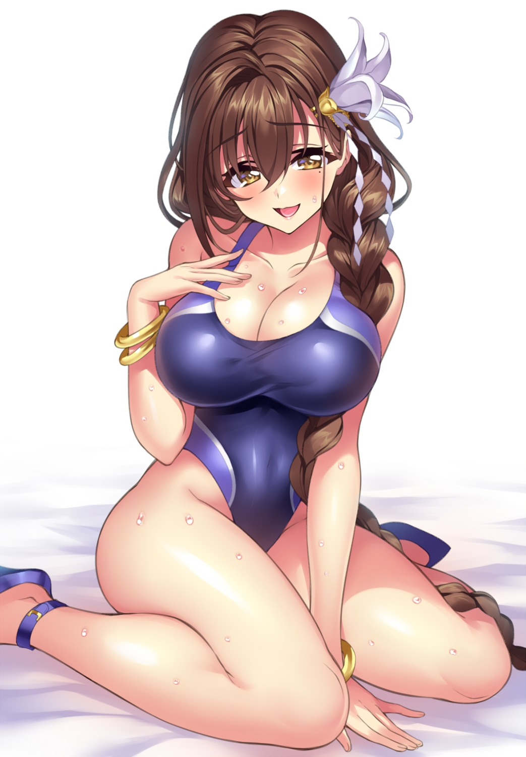 breast_hold cleavage heels kanpani_girls senri_gan shirayuri_sakura swimsuits