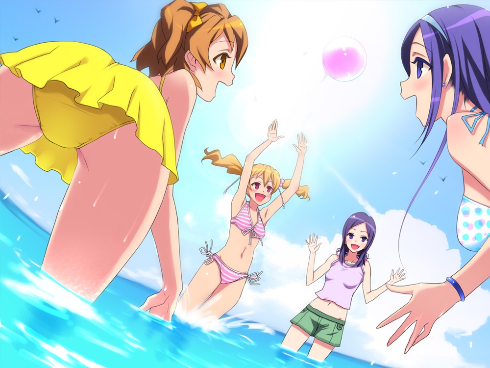 aono_miki bikini fresh_precure! higashi_setsuna momozono_love precure someoka_yusura swimsuits wet yamabuki_inori