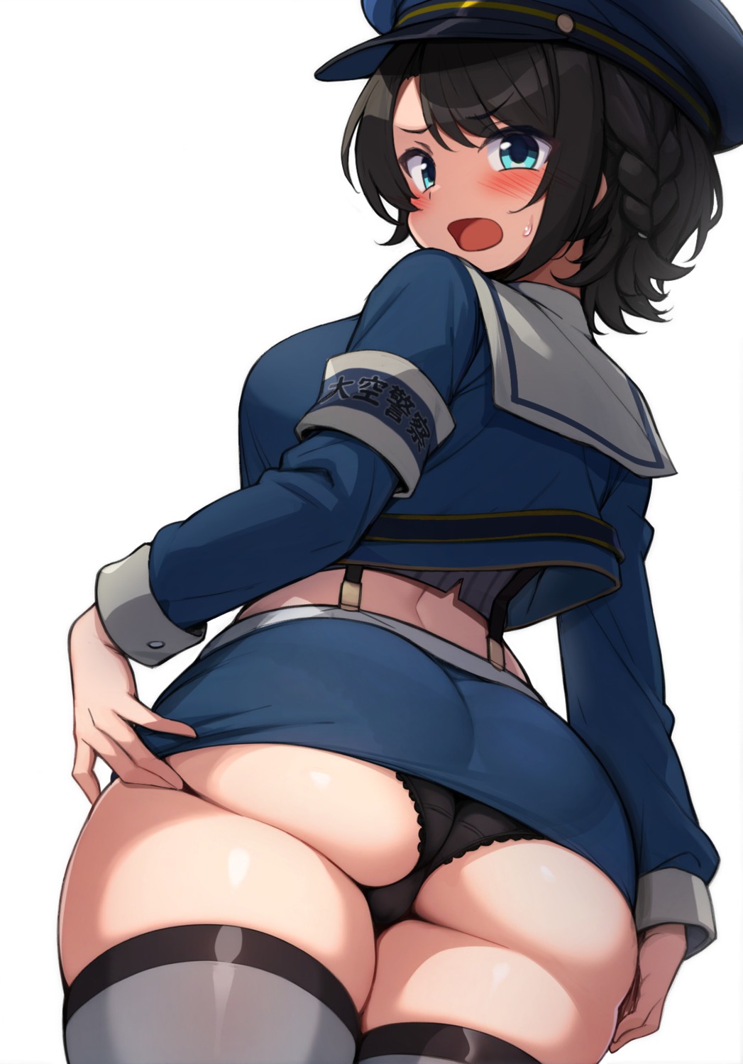 ass hololive oozora_subaru pantsu sakanaya skirt_lift thighhighs thong uniform