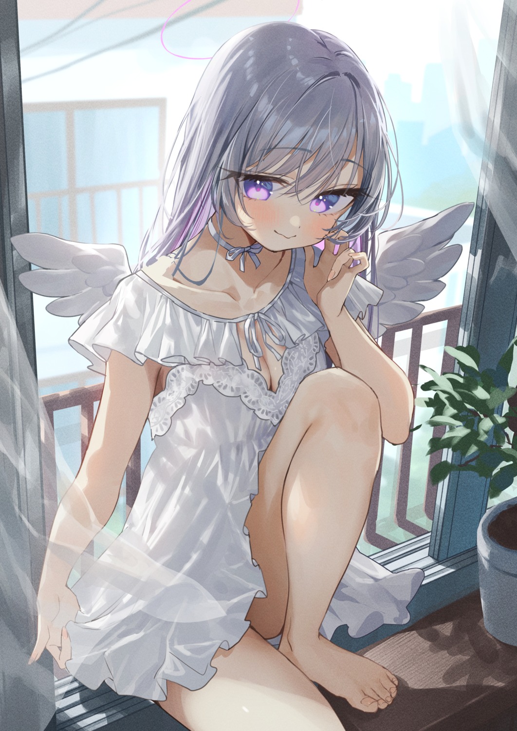 angel dress misekiss no_bra skirt_lift wings