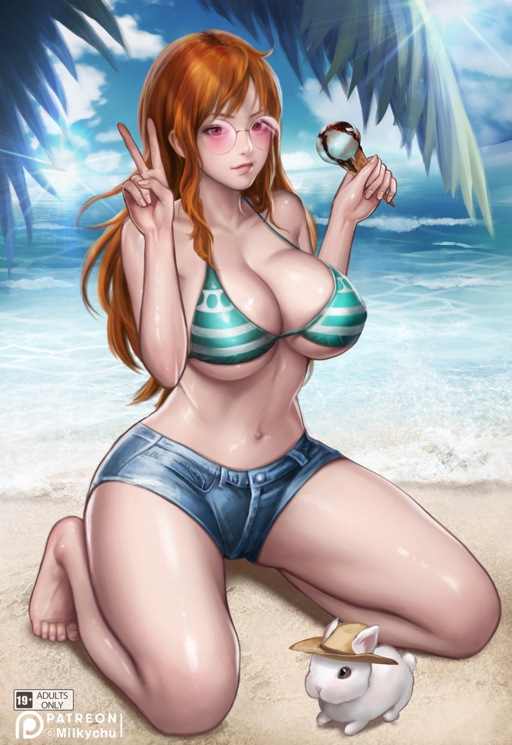 bikini_top megane milkychu nami one_piece swimsuits