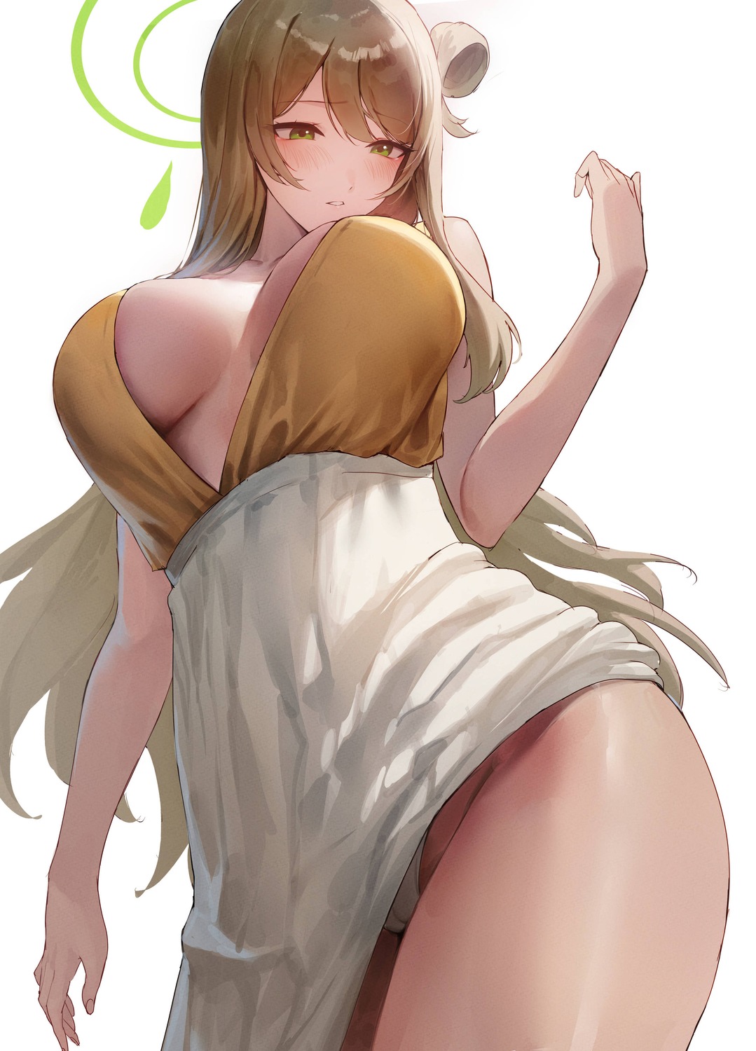 blue_archive cameltoe halo izayoi_nonomi no_bra open_shirt pantsu rororo skirt_lift thong