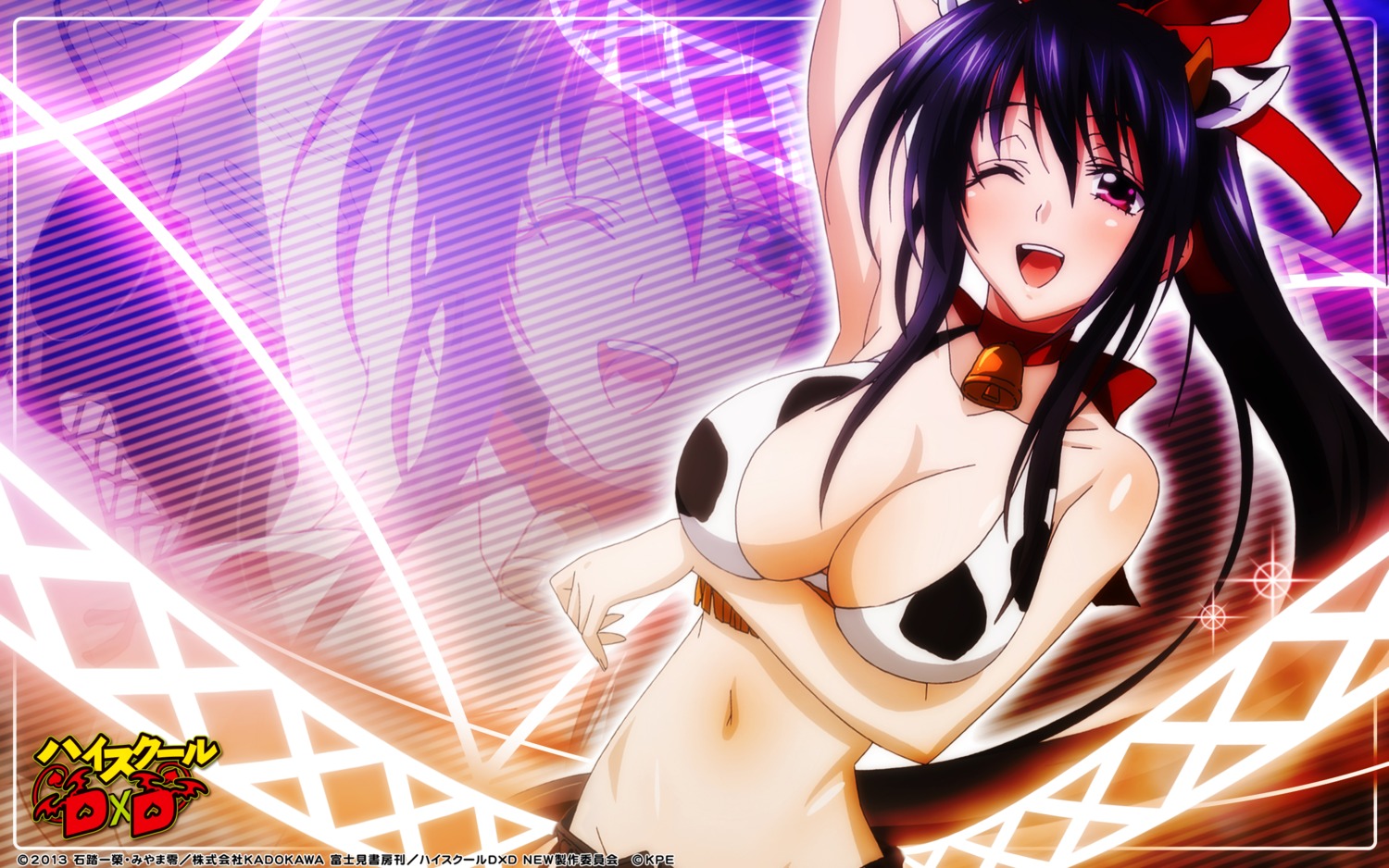 bikini_top breast_hold cleavage highschool_dxd himejima_akeno swimsuits wallpaper