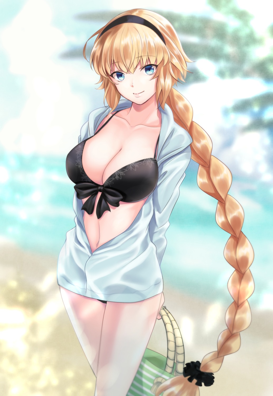 bikini cleavage fate/grand_order iwatomo jeanne_d'arc jeanne_d'arc_(fate) open_shirt swimsuits