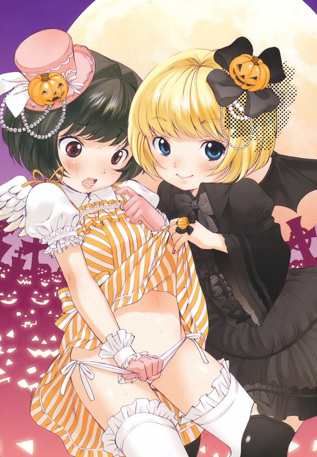 halloween inuburo lolita_fashion pantsu panty_pull skirt_lift string_panties thighhighs wings