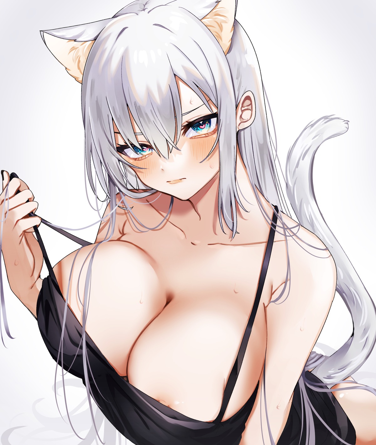 animal_ears nekomimi nipple_slip no_bra norisukexxy tail undressing