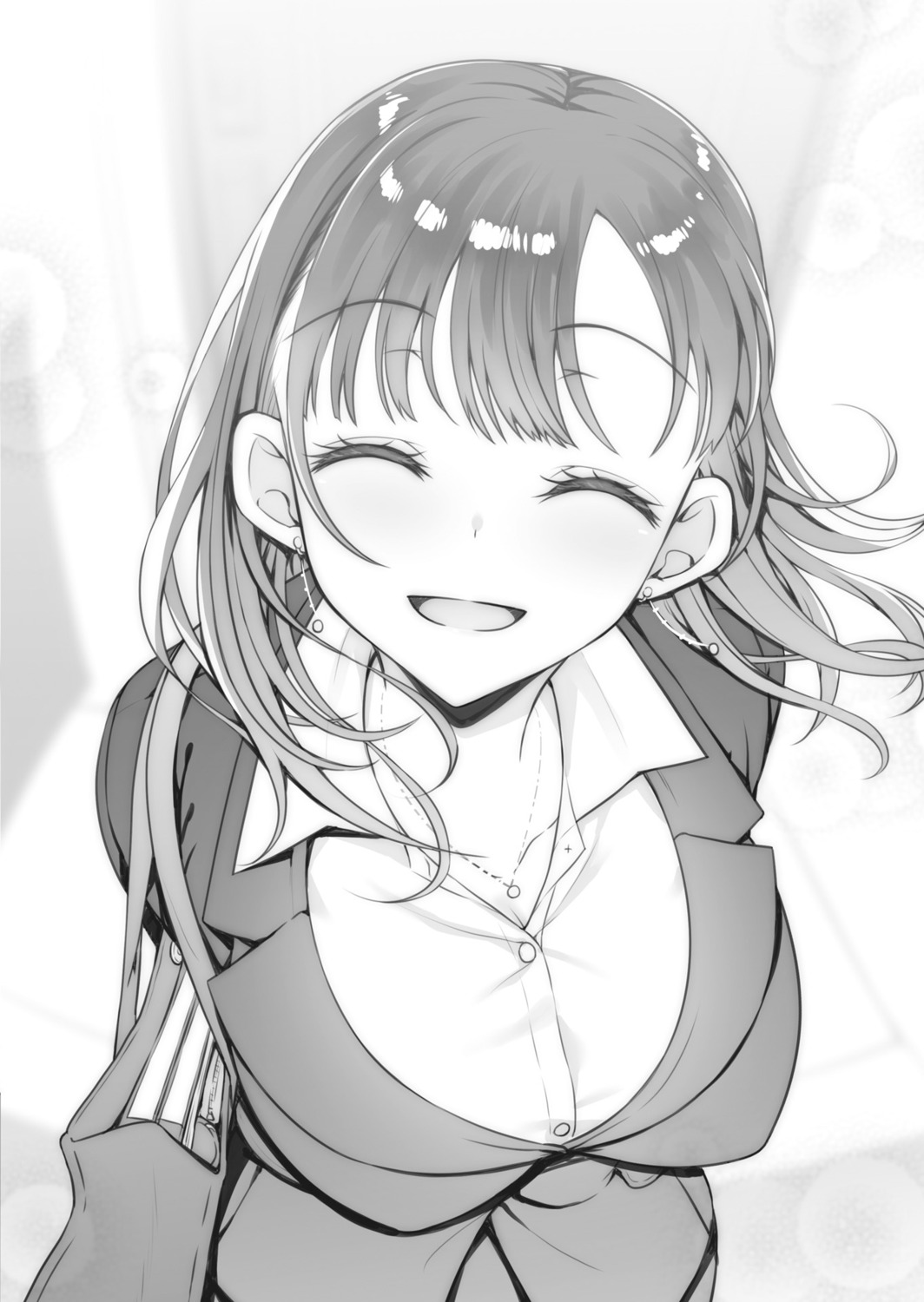 asahina_hikage business_suit cleavage monochrome