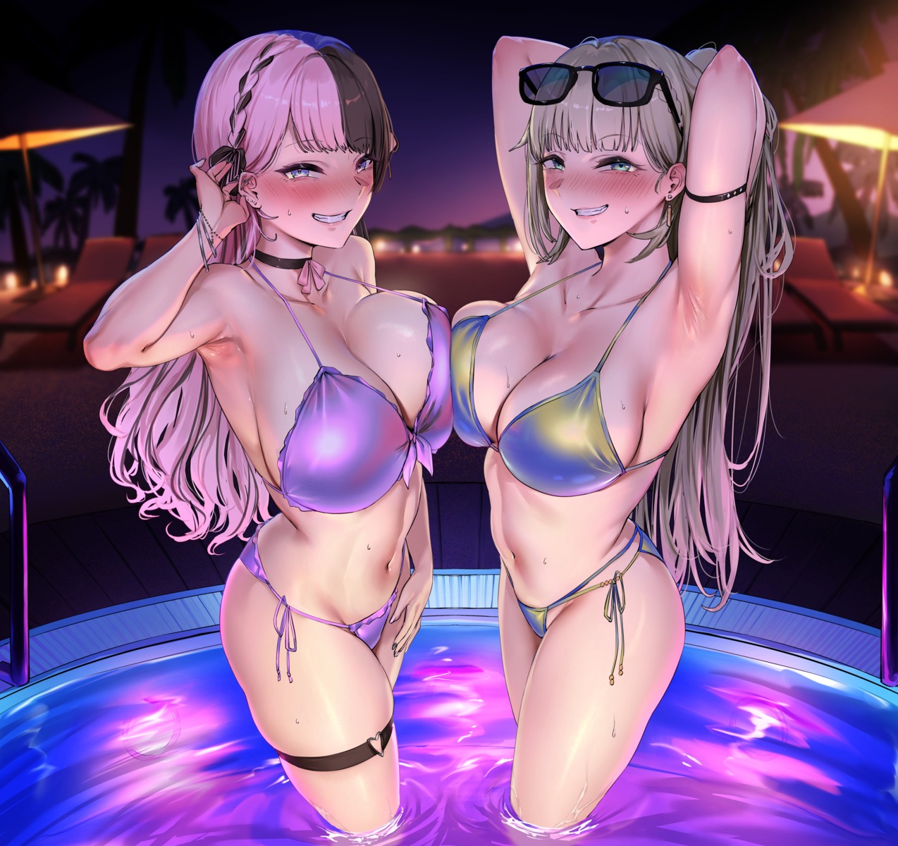 bikini cattleya_regina_games garter hanabusa_lisa iris_black_games megane sanuki_(kyoudashya) swimsuits symmetrical_docking tachibana_hinano vspo! wet