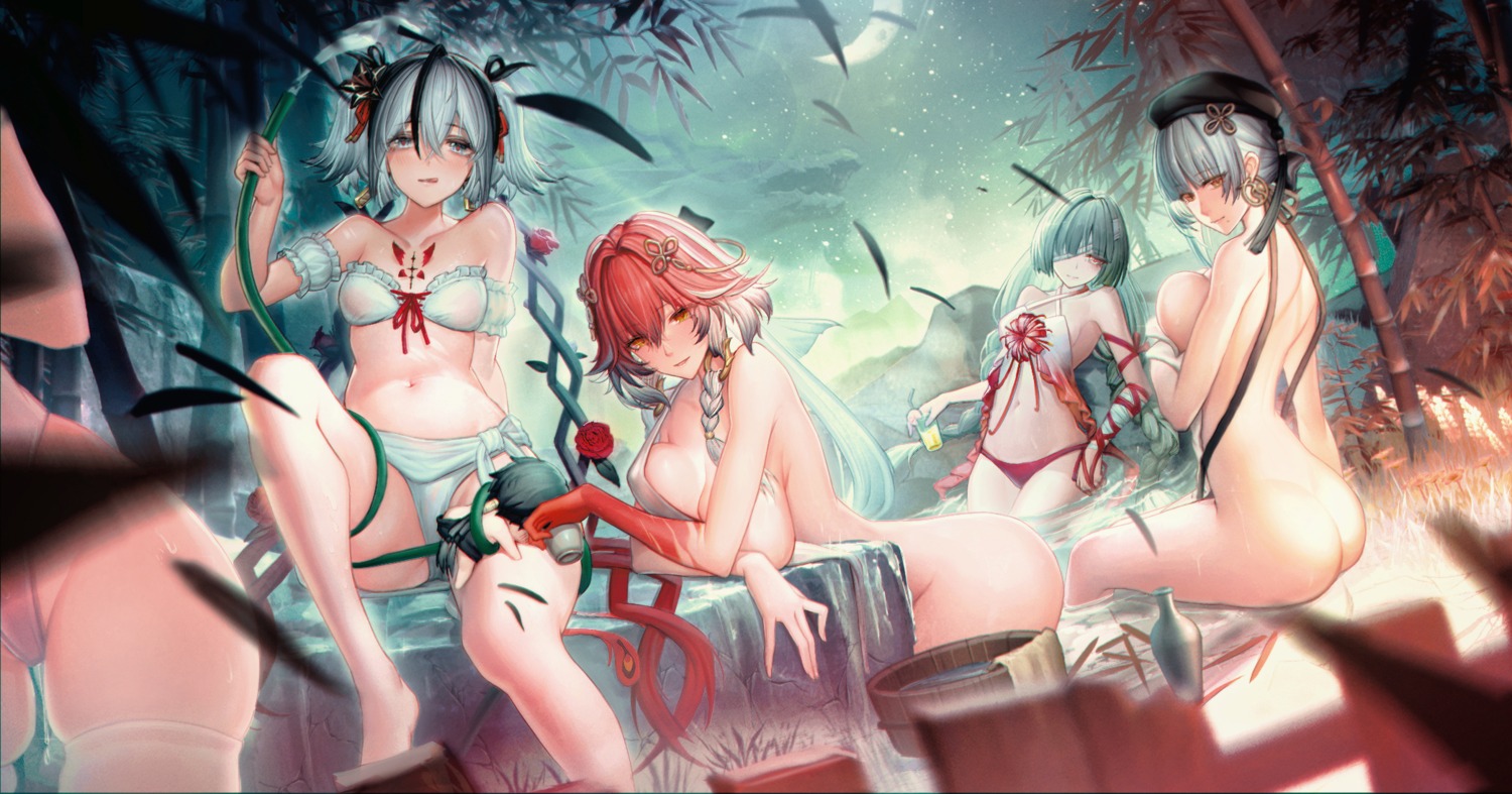 artist_revision ass bandages bikini breast_hold camellya changli congcong_slime eyepatch male_rover naked onsen phrolova sake sanhua see_through swimsuits tattoo thighhighs wet wuthering_waves