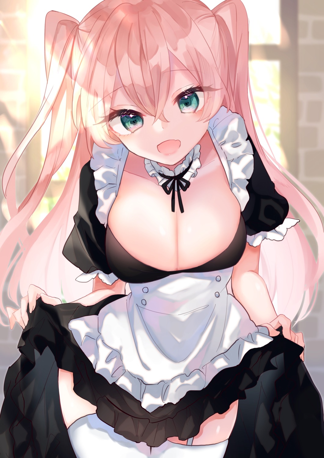 cleavage maid skirt_lift stockings tagme thighhighs