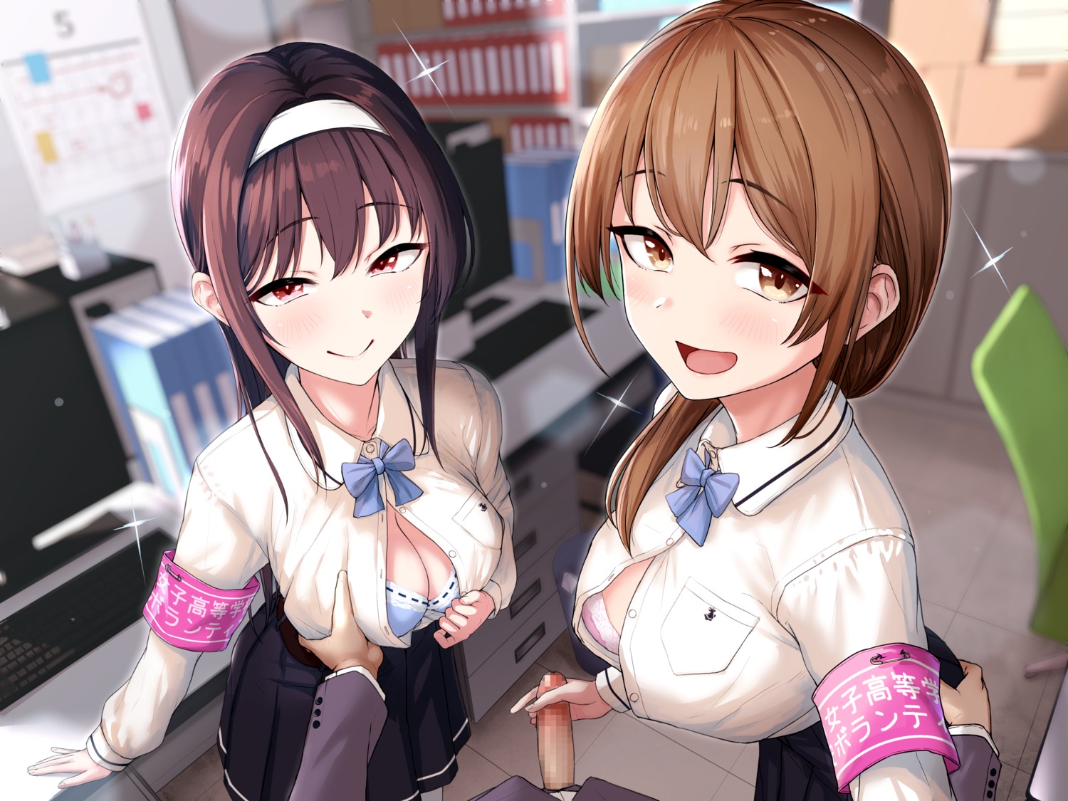 aoi_chizuru bra breast_grab censored handjob open_shirt penis seifuku