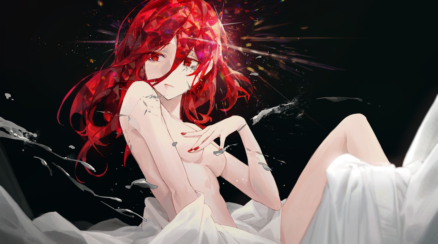 breast_hold cinnabar houseki_no_kuni kuroduki_(pieat) sheets topless