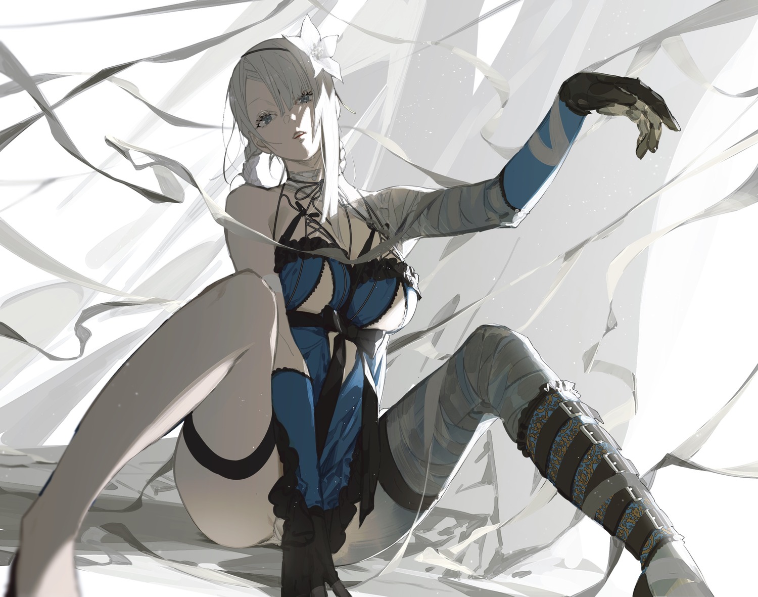 bandages garter kaine_(nier) kazari_tayu nier nier_replicant no_bra pantsu