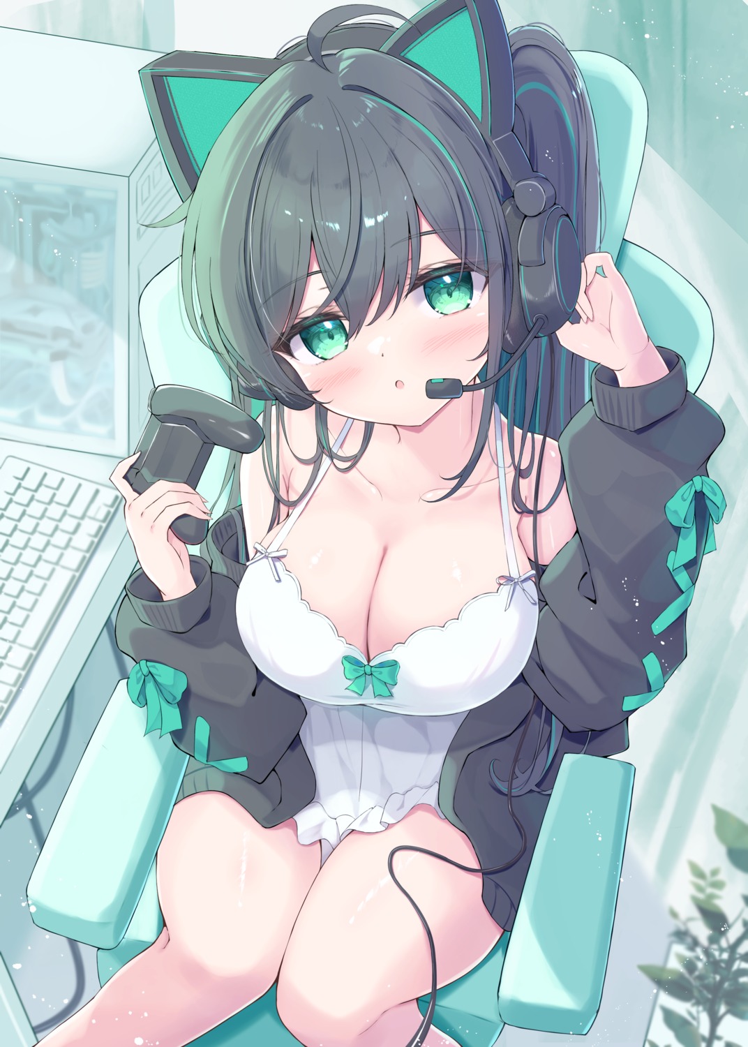 animal_ears headphones lingerie mikaze_maruto nekomimi