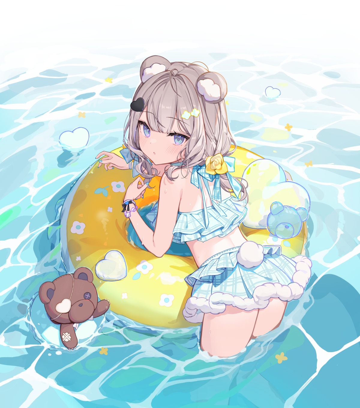 animal_ears bikini ikomochi swimsuits tail wet