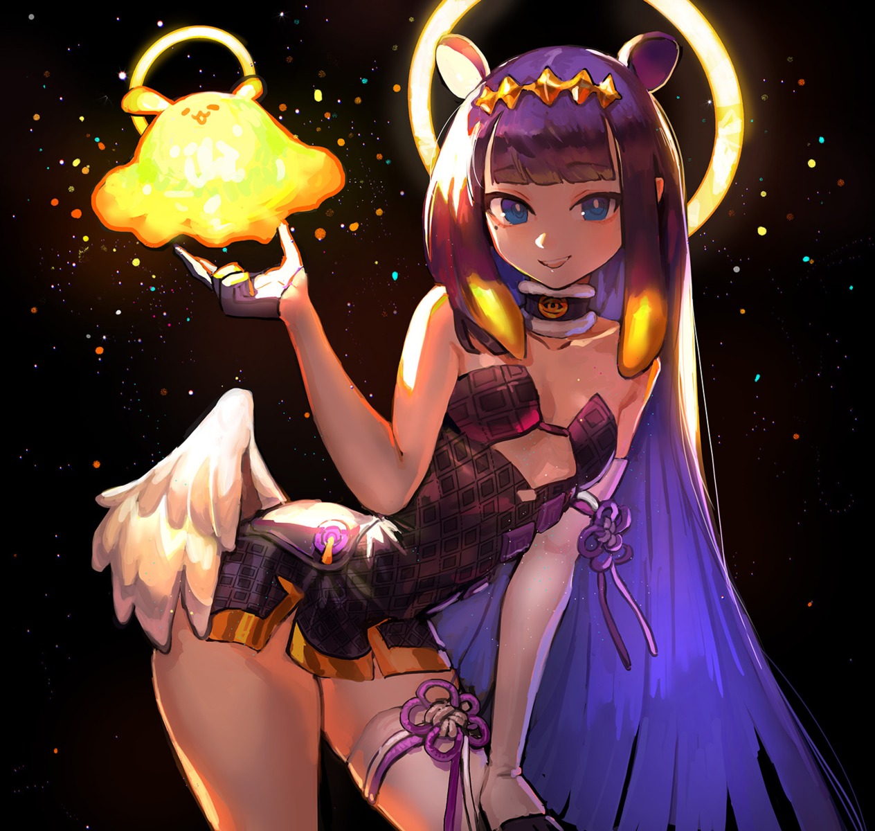 angel danann dress garter hololive hololive_english loli ninomae_ina'nis no_bra pointy_ears thighhighs wings