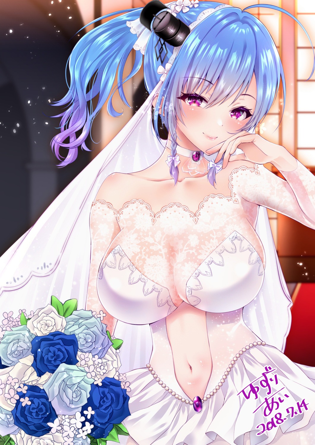 azur_lane cleavage dress no_bra see_through st._louis_(azur_lane) wedding_dress yuzuri_ai_(ichigo_crown)