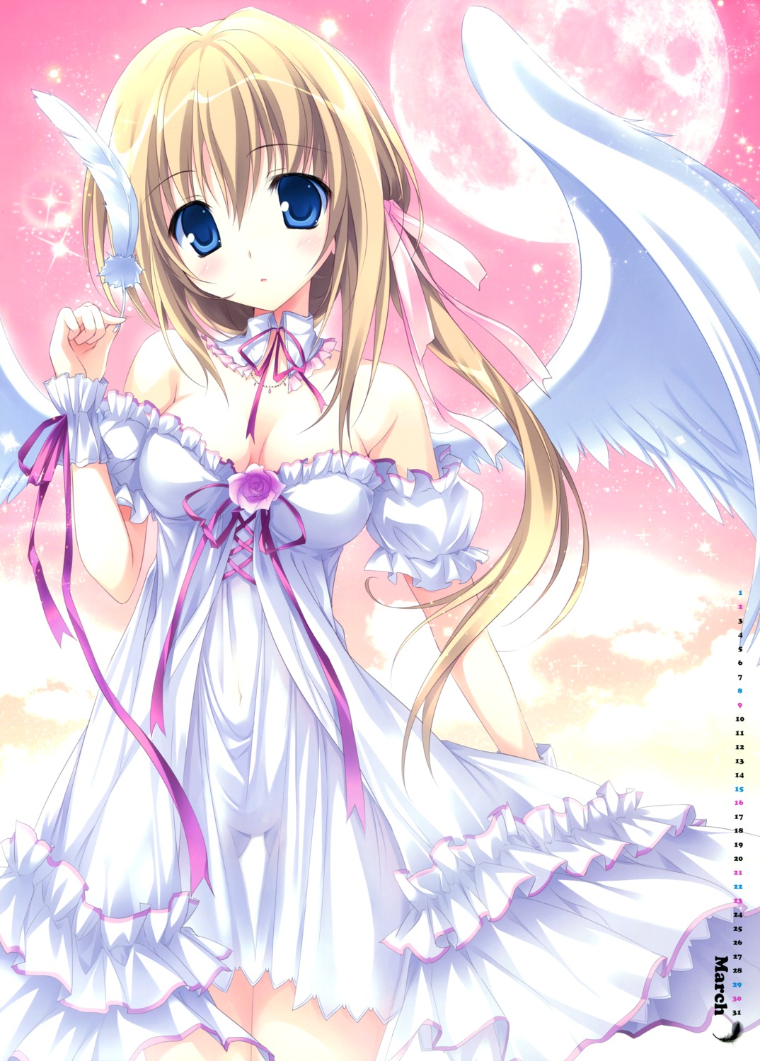 angel calendar cleavage dress karory tenshi-chan_(karory) wings
