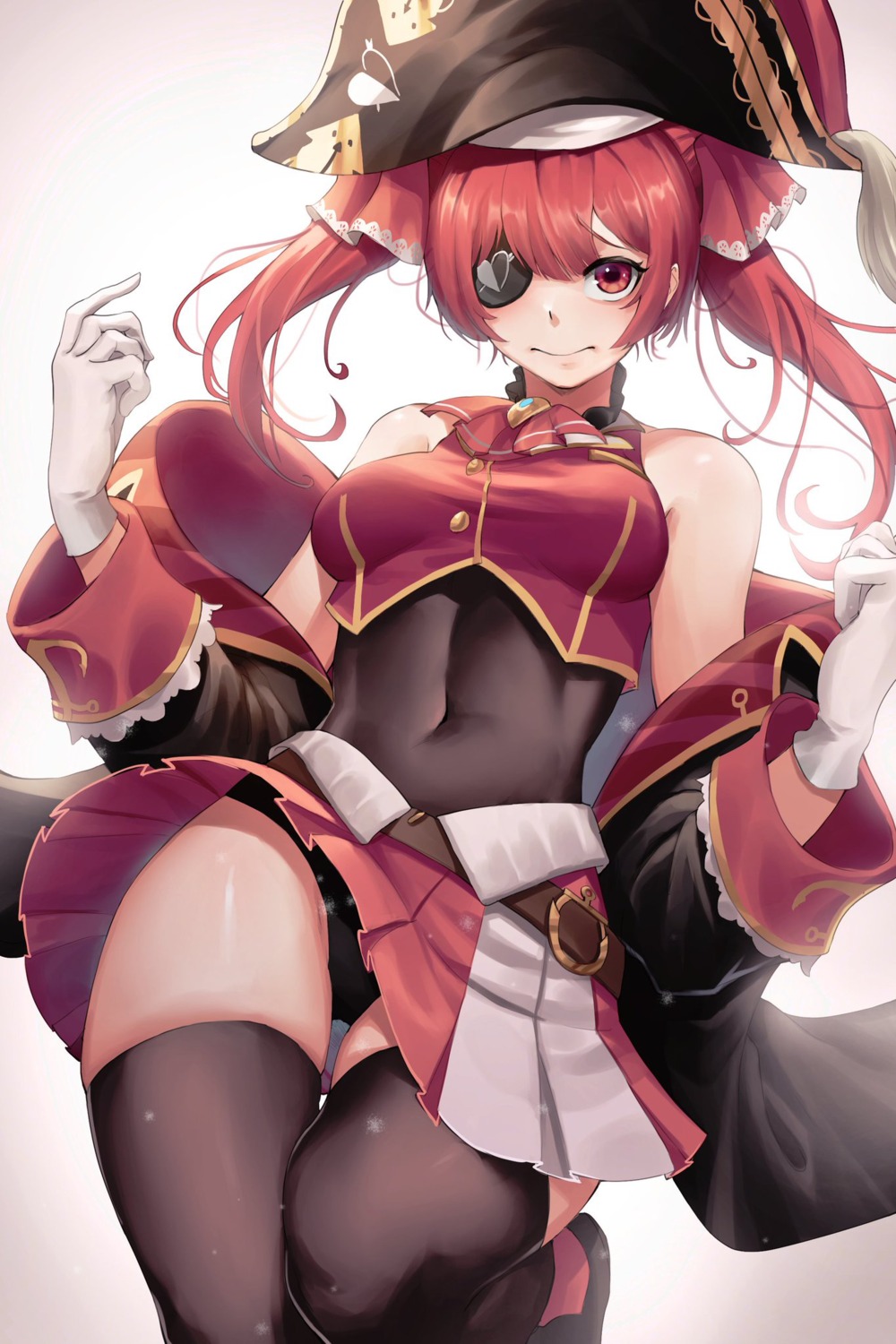 eyepatch hololive houshou_marine leotard netural pirate skirt_lift thighhighs