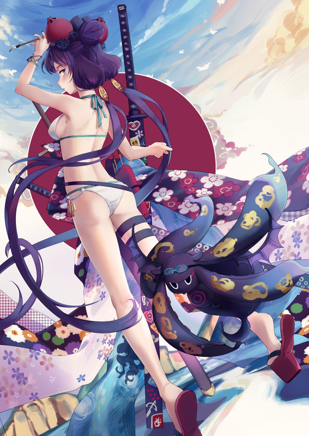 ass bikini fate/grand_order garter katsushika_hokusai_(fate) swimsuits sword yorktown_cv-5
