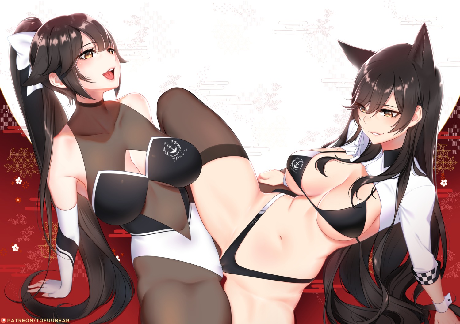 animal_ears atago_(azur_lane) azur_lane bikini cameltoe cleavage see_through swimsuits takao_(azur_lane) thighhighs tofuubear tribadism yuri