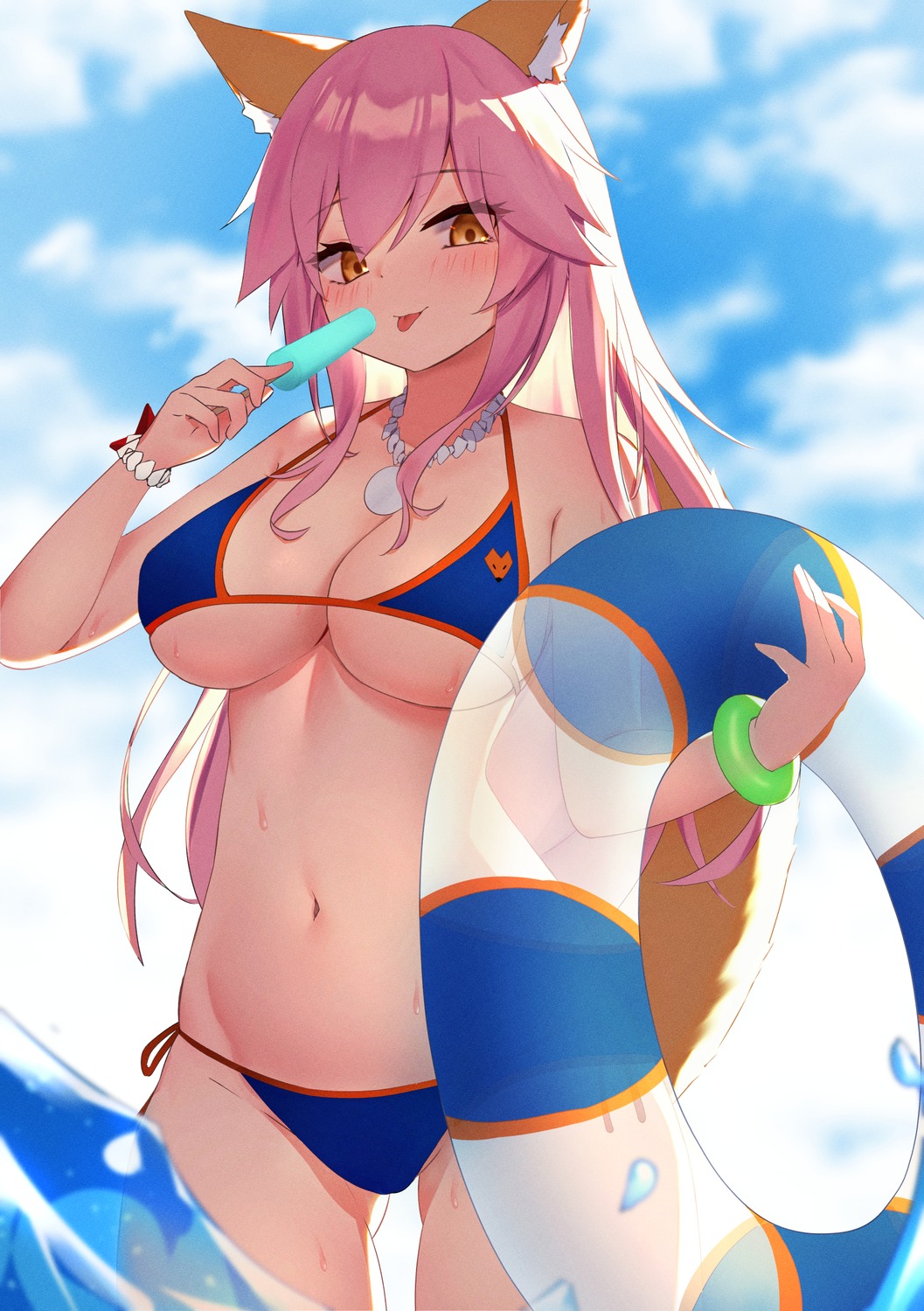 animal_ears bikini fate/grand_order kitsune ru_yan swimsuits tail tamamo_no_mae wet