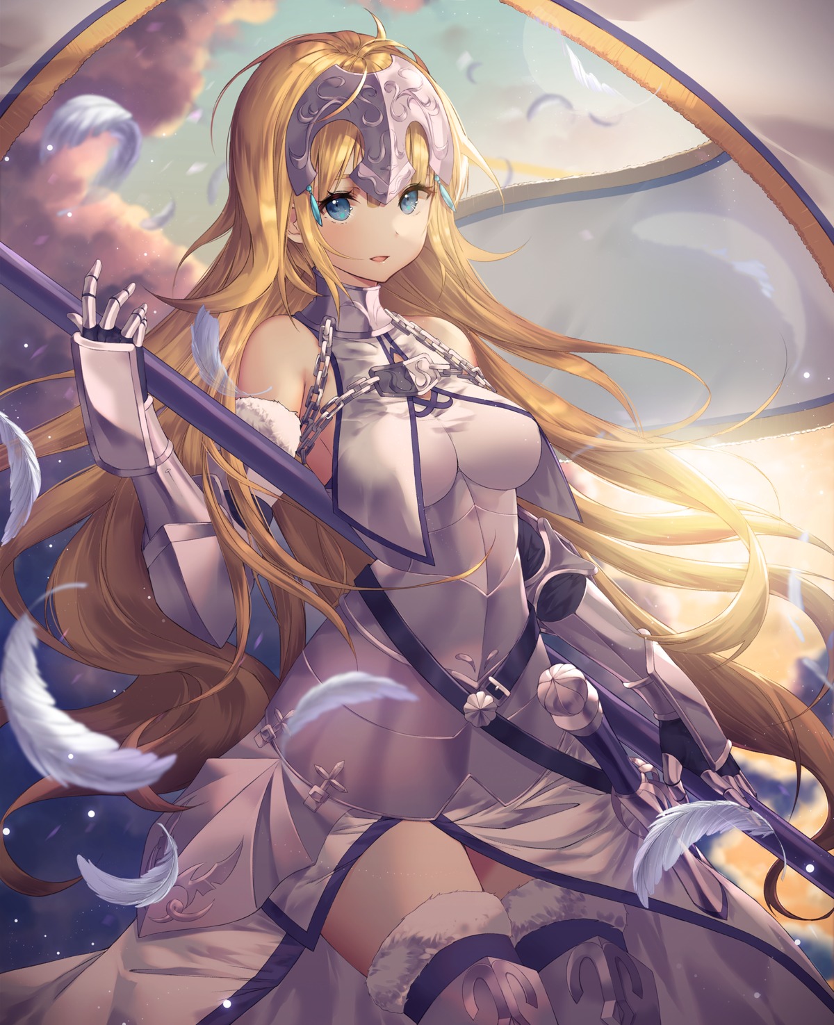 armor fate/apocrypha fate/grand_order fate/stay_night jeanne_d'arc jeanne_d'arc_(fate) kinty sword thighhighs