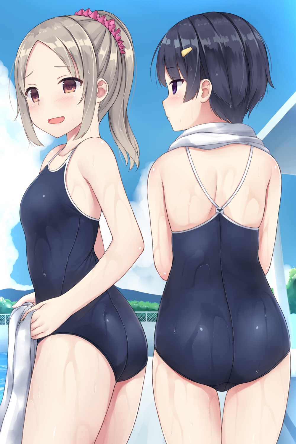 ass cameltoe mizunashi_kenichi school_swimsuit swimsuits wet yuri