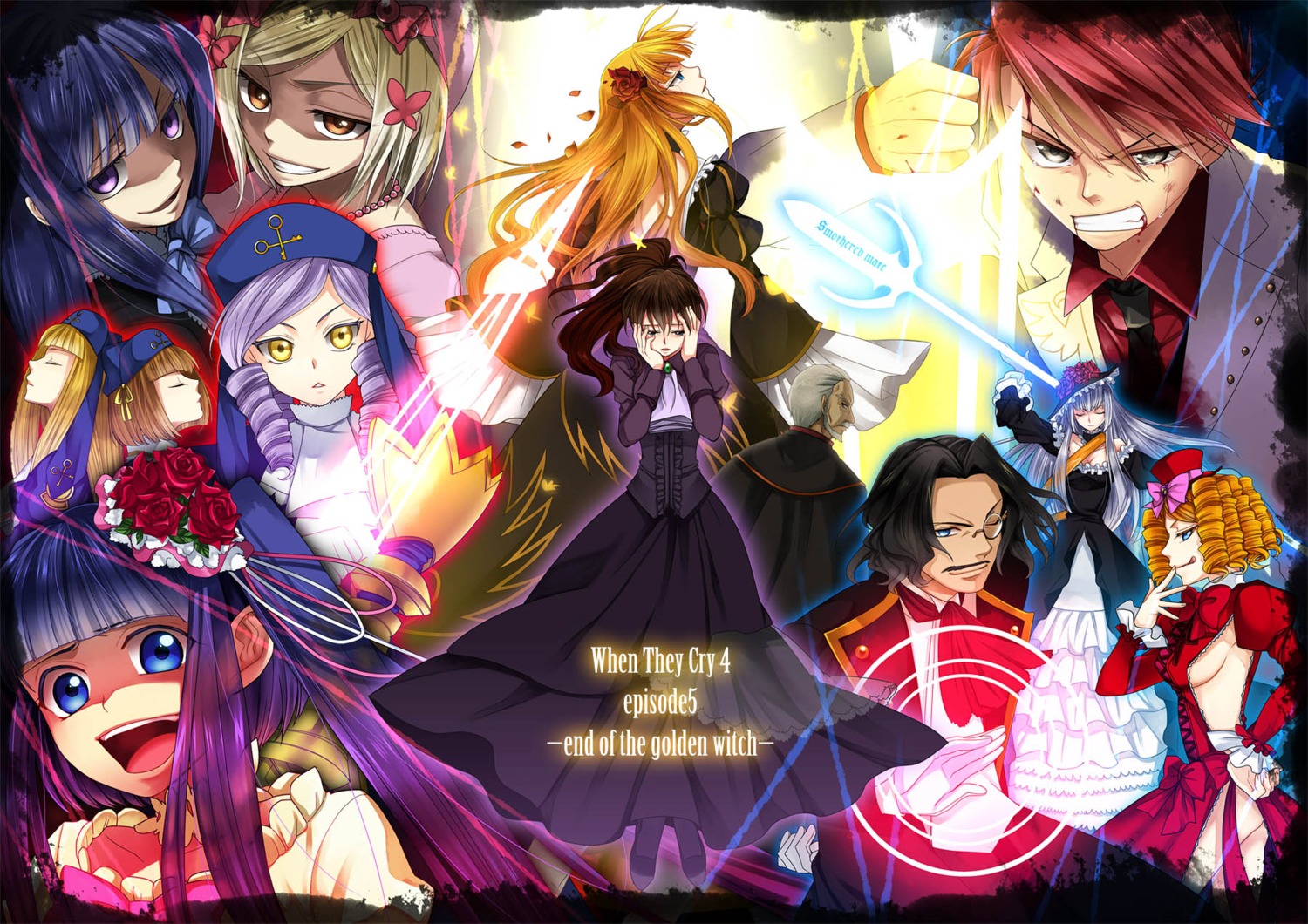 beatrice cornelia dlanor_a_knox frederica_bernkastel furudo_erika gaap gertrude lambdadelta ronove umineko_no_naku_koro_ni ushiromiya_battler ushiromiya_kinzo ushiromiya_natsuhi virgilia yuxo