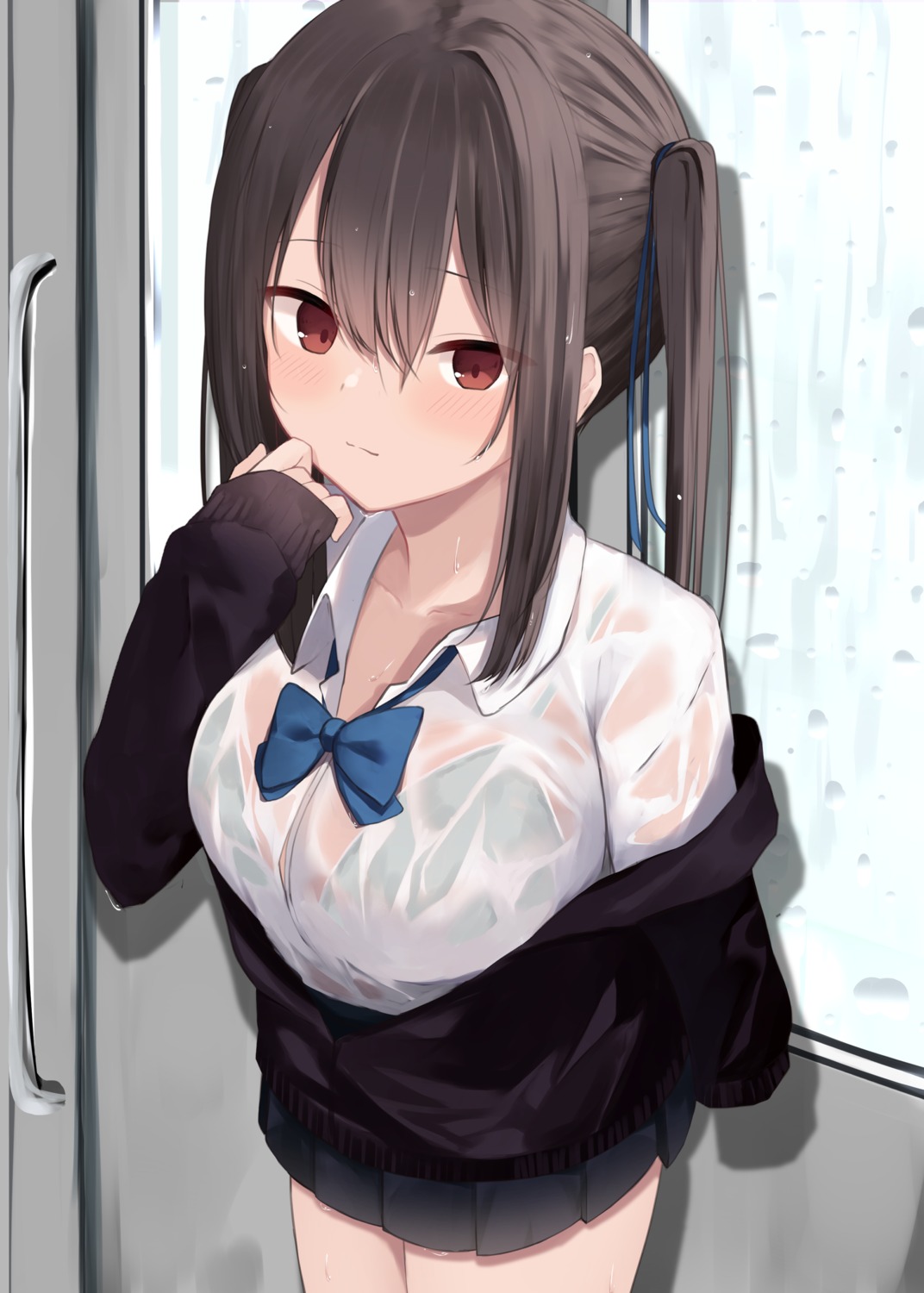 bra memekko see_through seifuku sweater wet wet_clothes