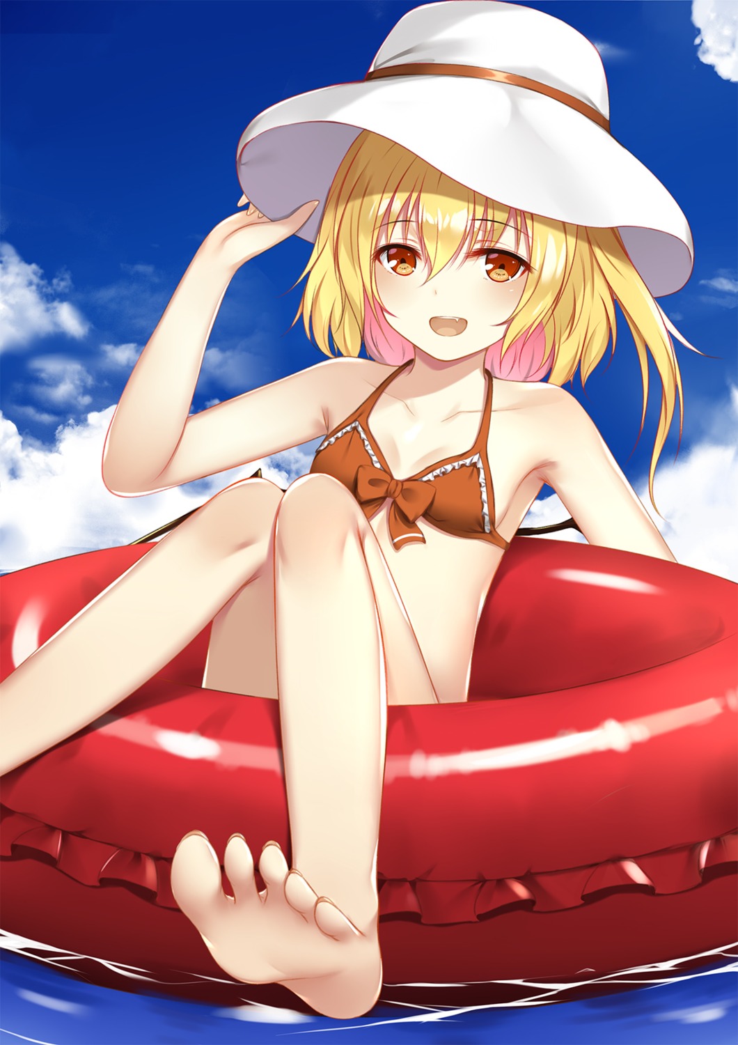 bikini_top cleavage feet flan_(seeyouflan) flandre_scarlet swimsuits touhou wings