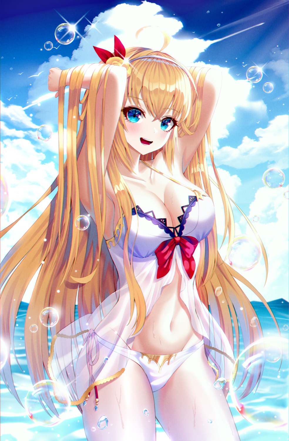 bikini cleavage pecorine princess_connect princess_connect!_re:dive ryon_y0421 see_through swimsuits wet
