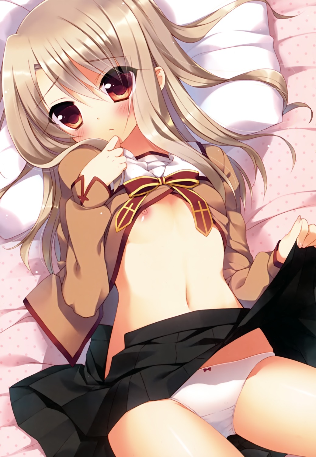 fate/kaleid_liner_prisma_illya fate/stay_night ichiri illyasviel_von_einzbern loli nipple_slip nipples pantsu seifuku skirt_lift