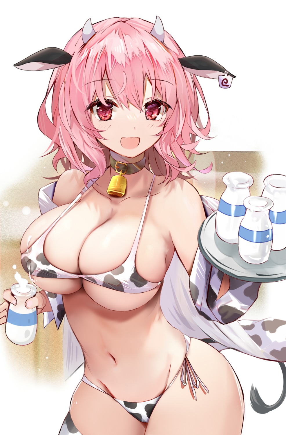 animal_ears artist_revision bikini cream efe horns open_shirt saigyouji_yuyuko swimsuits tail thighhighs touhou