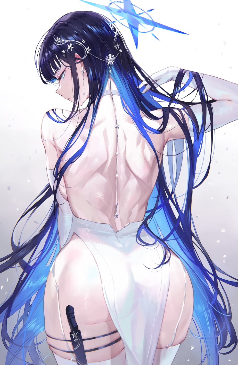 ass blue_archive dress garter halo joumae_saori no_bra nopan qiandaiyiyu stockings thighhighs weapon