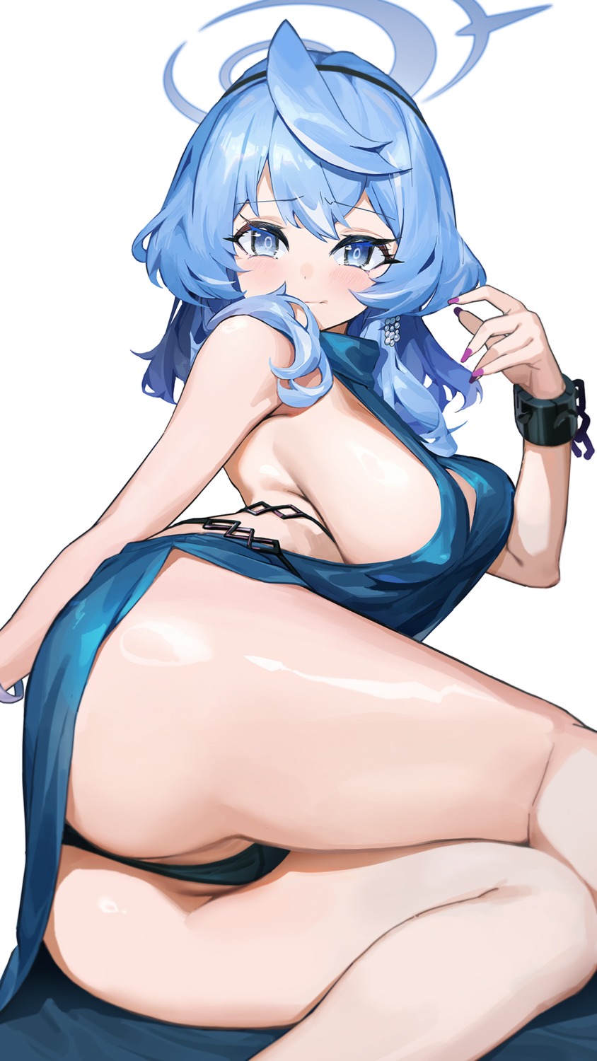 amau_ako blue_archive dress halo no_bra nox13 pantsu thong