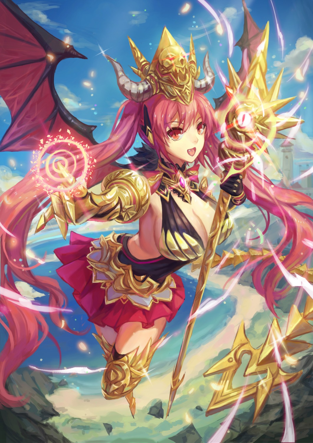 armor atdan cleavage horns no_bra thighhighs weapon wings