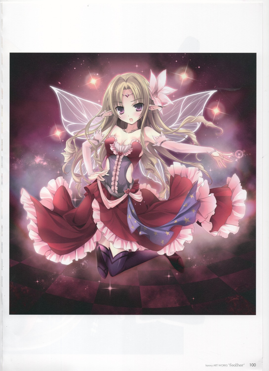 dress karory no_bra pointy_ears raw_scan skirt_lift thighhighs wings