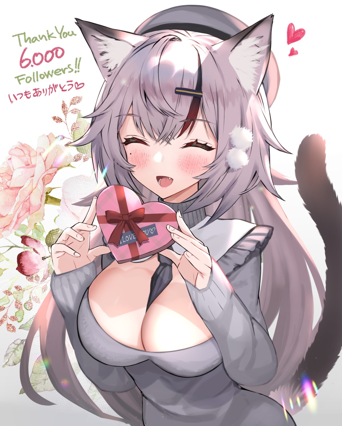 animal_ears hitowa nekomimi no_bra sweater tail valentine