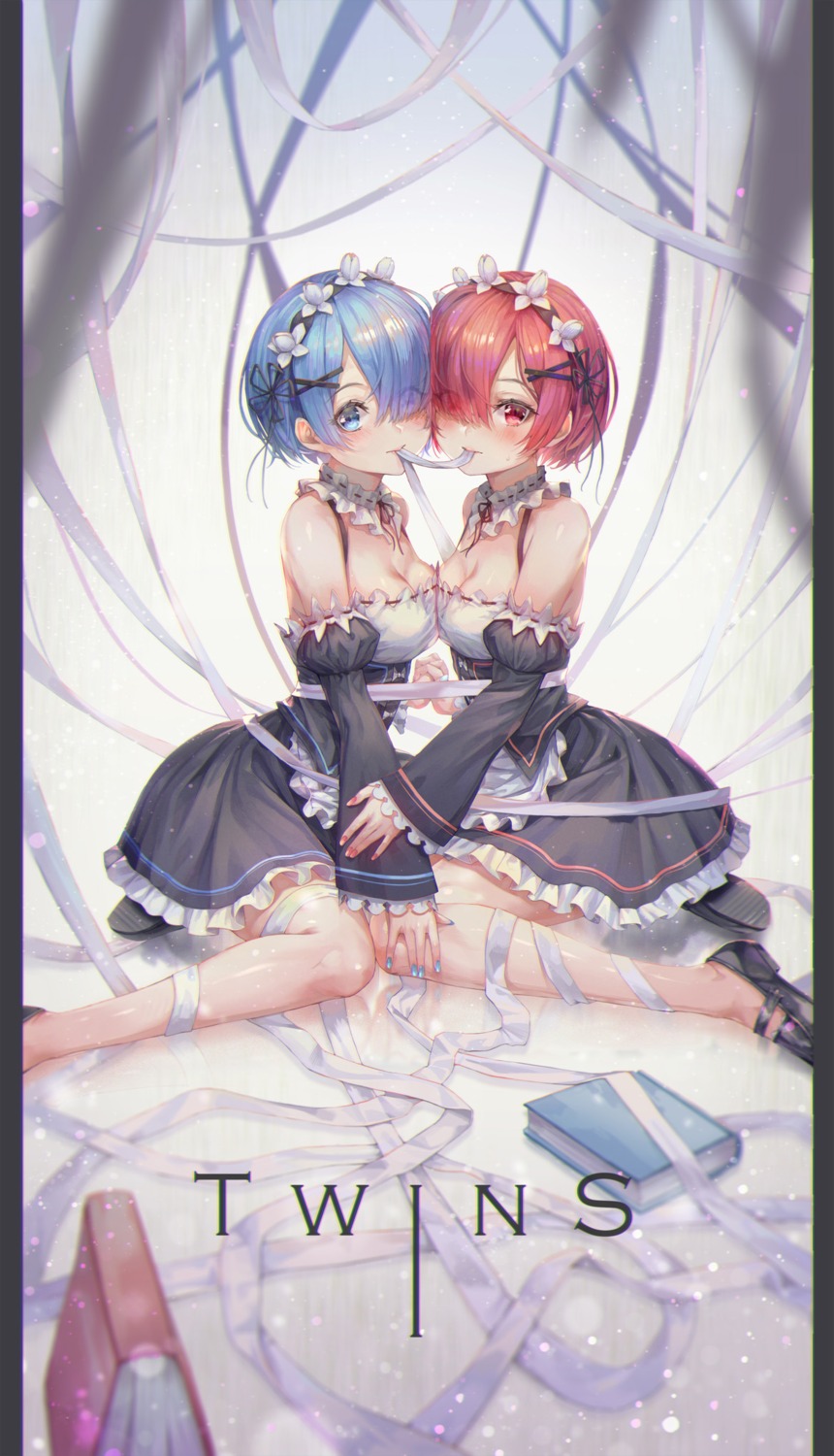 cleavage heels maid ram_(re_zero) re_zero_kara_hajimeru_isekai_seikatsu rem_(re_zero) symmetrical_docking ttutto