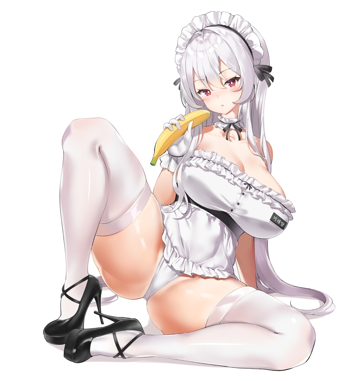 closers heels keibeam maid mirae_(closers) no_bra pantsu skirt_lift thighhighs