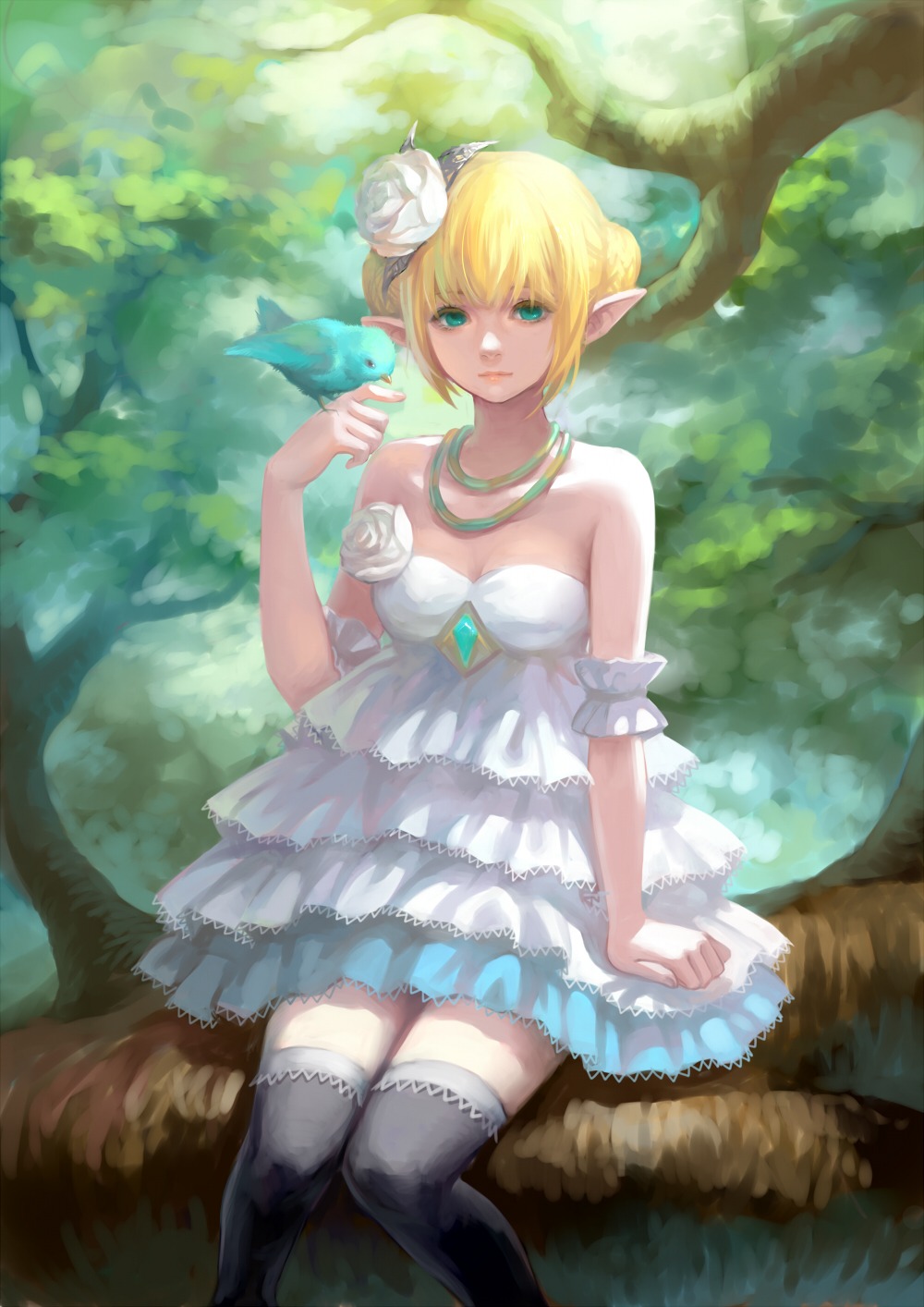 asukaziye dragon_nest dress elf pointy_ears thighhighs