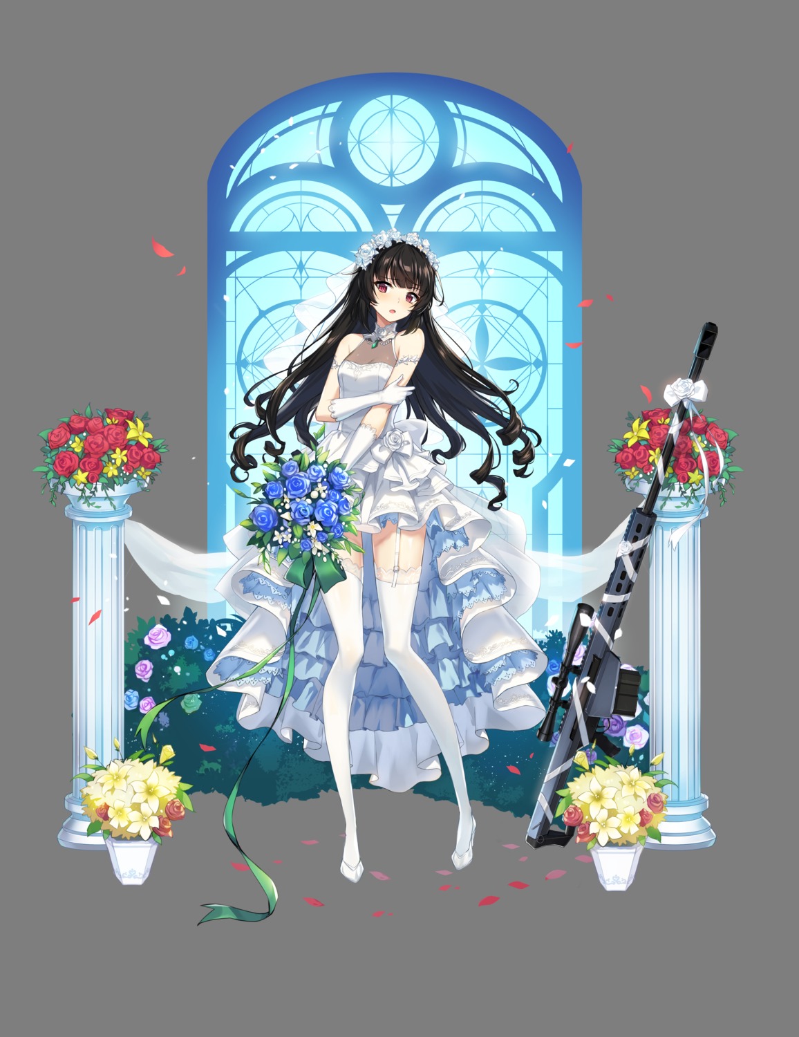 breast_hold cleavage counter:side dress gun see_through stockings thighhighs transparent_png wedding_dress