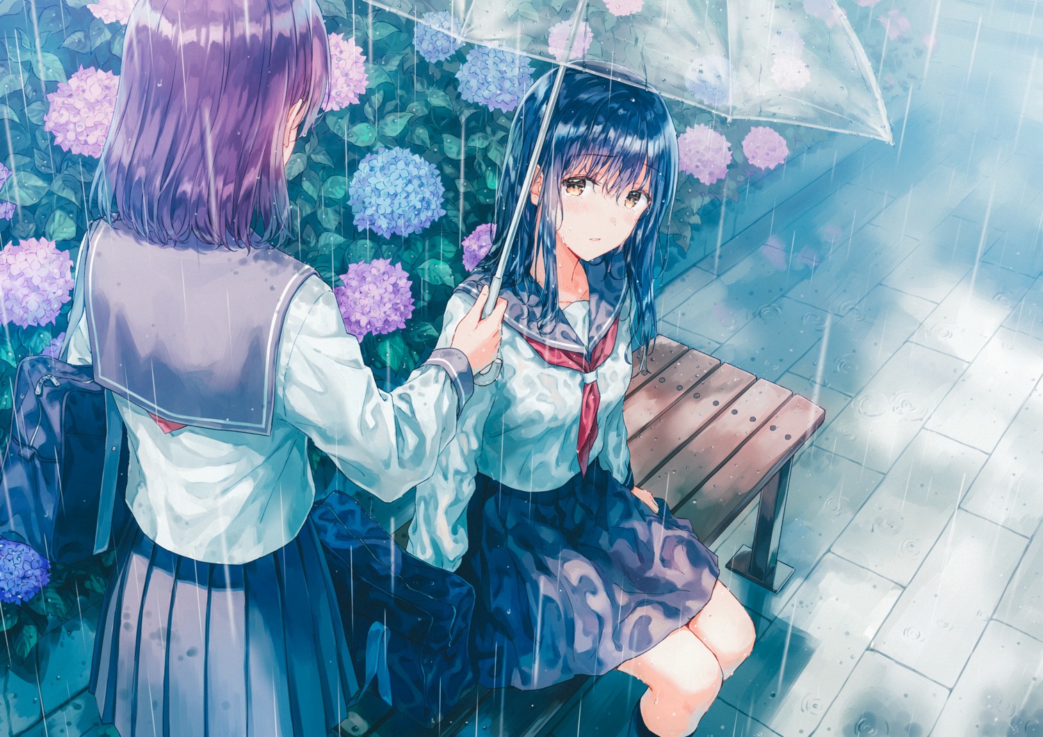 hiten hitenkei seifuku umbrella wet wet_clothes